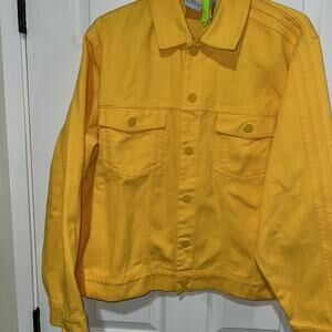 Adidas X KSENIASCHNAIDER 3-Stripe Bold Gold Denim Snap Button Jacket Size L